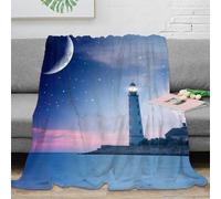 NAOFEKUID Coperta Faro Notturno 3D Stampata Microfibra Arredo Casa Plaid Faro Luna per Divano Camera Tutte le Età 50x60(127x152cm)