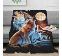 NAOFEKUID Coperta Lupo Luna 3D Stampata Microfibra Arredo Casa Plaid Lupo Luna per Divano Letto Adulti Tutte Le Stagioni 40x50(100x130cm)