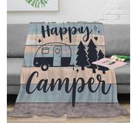 NAOFEKUID Coperta Microfibra Tema Camping 3D Printing Plaid Happy Camper Morbido per Casa Divano Camera Adulti Studenti 70×80(180x200cm)