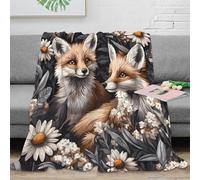 NAOFEKUID Coperta Volpe Floreale 3D Stampata Microfibra Morbida Decorazione Fox Plaid Divano Letto Regalo 40x50(100x130cm)