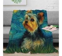 NAOFEKUID Coperta Yorkshire in Stile Van Gogh 3D Stampata in Microfibra Decorazione Casa Plaid Cagnolino Morbido Caldo per Divano Letto 80×90(200x230cm)