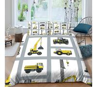 NAOFEKUID Copripiumino 3D Stampato Veicoli da Cantiere Microfibra Decorazione Camera Set Biancheria Letto Gru per Adulti Bambini Regalo Double（200x200cm）