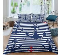 NAOFEKUID Copripiumino Ancore Marinaro 3D Stampato Microfibra Decorazione Camera da Letto Set Biancheria a Righe Morbido Traspirante Casa King（220x240cm）