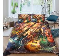 NAOFEKUID Copripiumino Arte Chitarra Rock 3D Stampato Set Biancheria da Letto in Microfibra per Adulti Morbido Traspirante Decorazione Camera Single（135x200cm）
