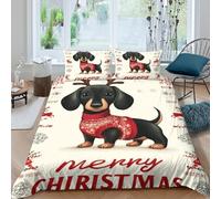 NAOFEKUID Copripiumino Cane Bassotto Natalizio 3D Stampato Microfibra Decorazione Camera Completo Letto Cane per Adulti Giovani Double（200x200cm）