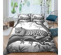 NAOFEKUID Copripiumino in Microfibra Stampa 3D Leopardo nella Giungla Set Biancheria da Letto Morbido Traspirante Decorazione Camera da Letto Casa Studenti King（220x240cm）