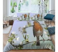 NAOFEKUID Copripiumino in Microfibra Stampa 3D Motivo Uccello Natura Decorazione Camera da Letto Set Biancheria da Letto Fiori Ramo Morbido Traspirante Casa Super king（260x220cm）