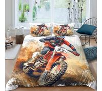 NAOFEKUID Copripiumino Motocross 3D Stampato Microfibra Set Biancheria da Letto Tema Gara Morbido Traspirante per Camera da Letto Giovani Adulti Single（135x200cm）