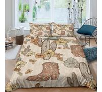NAOFEKUID Copripiumino Stampa 3D Stile Western Cactus Stivale Cowboy Microfibra Decorazione Camera Set Biancheria da Letto Morbido Traspirante per Casa Double（200x200cm）