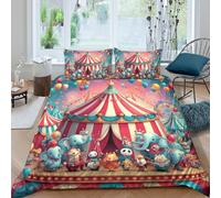 NAOFEKUID Copripiumino Tema Circo Stampa 3D Microfibra Decorazione Camera da Letto Set Biancheria da Letto Animali Circo Morbido Traspirante Casa King（220x240cm）