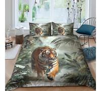 NAOFEKUID Copripiumino Tigre nella Giungla Stampa 3D in Microfibra Decorazione Camera Set Biancheria da Letto Animali Foresta Morbido Traspirante per Tutte le Età Single（135x200cm）