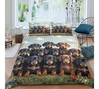 NAOFEKUID Dolci Cuccioli Rottweiler Copripiumino 3D Stampato Microfibra Decorazione Camera Set Biancheria da Letto Cane Morbido Traspirante Super king（260x220cm）