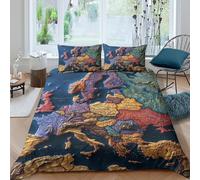 NAOFEKUID Elegante Mappa Decorativa Copripiumino 3D Stampato Microfibra Set Biancheria Artistica Mappa Europa Camera Letto Adulto Giovane Traspirante Morbido Regalo Super king（260x220cm）