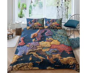 NAOFEKUID Elegante Mappa Decorativa Copripiumino 3D Stampato Microfibra Set Biancheria Artistica Mappa Europa Camera Letto Adulto Giovane Traspirante Morbido Regalo Single（140x200cm）