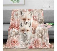 NAOFEKUID Elegante Motivo Floreale Coperta Volpe 3D Stampata Microfibra Decorazione Casa Morbida Fox Throw Blanket per Divano Letto 120x150cm 40x50(100x130cm)