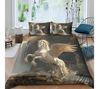 NAOFEKUID Elegante Pegaso Mitico Copripiumino 3D Stampato Microfibra Decorazione Camera Set Biancheria Fantasia Cavallo Morbido Traspirante Single（135x200cm）