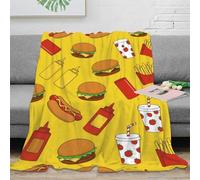NAOFEKUID Fast Food Coperta 3D Stampata Microfibra Morbida Decorazione Casa Burger Drink Plaid per Divano Camera 50x60(127x152cm)
