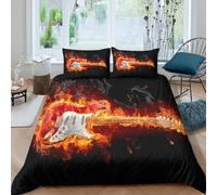 NAOFEKUID Flame alla Moda Copripiumino Chitarra 3D Stampato Set Biancheria Letto Microfibra per Adulti Decorazione Camera Musicale Single（135x200cm）