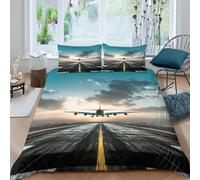 NAOFEKUID Ispirazione Aereo 3D Stampato Copripiumino Microfibra Decorazione Camera Set Biancheria da Letto Tema Volo Per Adulti/Giovani Regalo Single（140x200cm）