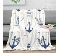 NAOFEKUID Nautica 3D Printed Coperta con Ancora Microfibra Decorazione Phare Plaid per Adulti Divano Letto 50x60(127x152cm)