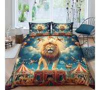 NAOFEKUID Set Copripiumino 3D Stampato Leone Circo Microfibra Morbida Decorazione Camera Da Letto Completo Letto Leone Per Adulti Giovani Studenti King（220x240cm）