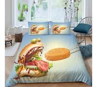 NAOFEKUID Set Copripiumino con Motivo Hamburger Spiedino Stampa 3D Microfibra Decorazione Camera da Letto Stile Fast Food Morbido Traspirante per Adulti Casa Super king（260x220cm）