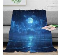 NAOFEKUID Sognante Coperta 3D Stampata Luna sull’Oceano in Microfibra Decorazione Casa Plaid Blu Notte per Adulti Divano Letto Tutte le Stagioni 50x60(127x152cm)