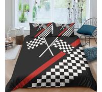 NAOFEKUID Sport Gara 3D Stampata Copripiumino Microfibra Decorazione Camera Set Biancheria da Letto Bandiera a Scacchi Morbido Traspirante per Adulti Ragazzi Single（140x200cm）