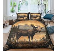 NAOFEKUID Stile bosco Copripiumino alce 3D stampato Microfibra Decorazione camera Set biancheria tema natura Morbido per adulti Super king（260x220cm）