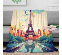 NAOFEKUID Stile città colorata Plaid Tour Eiffel stampato 3D Microfibra decorazione casa Coperta Parigi per adulti adolescenti 50x60(127x152cm)