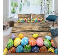 NAOFEKUID Uova Colorate Copripiumino 3D Stampato in Microfibra Set Biancheria da Letto Pasqua Morbido Decorazione Camera Tutte le Stagioni Single（140x200cm）