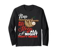 Nap all Day Sleep all Night Party Never Cute & Funny Bradipo Maglia a Manica