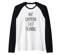 Nap Champion - Pigiama Divertente per Gli Amanti del Sonno Maglia con Maniche Raglan