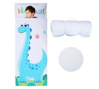 Nap Mat Caldo per Bambini con Rimovibile Cuscino, Grande Sacco a Pelo Pieghevole per Ragazze Ragazzi, Nap Mats con Doppia Cerniera per Campeggio, Scuola Materna e Asilo, 150×60cm Dinosauri