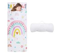 Nap Mat Caldo per Bambini con Rimovibile Cuscino, Grande Sacco a Pelo Pieghevole per Ragazze Ragazzi, Nap Mats con Doppia Cerniera per Campeggio, Scuola Materna e Asilo, 150×60cm Nuvole Arcobaleno