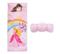 Nap Mat Caldo per Bambini con Rimovibile Cuscino, Grande Sacco a Pelo Pieghevole per Ragazze Ragazzi, Nap Mats con Doppia Cerniera per Campeggio, Scuola Materna e Asilo, 150×60cm Principessa Rosa
