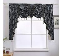 NAPEARL Mantovana a cascata nera per finestre, lussuose tende mantovane per soggiorno, camera da letto, sala da pranzo, finestra a golfo, tende jacquard per finestre, larghezza 154 cm