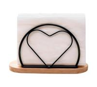 Napkin Holder For Table - Heart Shaped Iron & Rubber Wood Base Dispenser | Aesthetic Modern Rustic Paper Napkin Stand for Kitchen, Dining Room, Cafe, Restaurant & Bar Decor (15,7 cm)