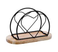 Napkin Holder - Iron Frame Table Organizer, Wooden Base Counter Display with Rustic Bar Decor Accent Style, Upright Storage Access Function, Ideal for Home Kitchen Dining Table Cafe Countertop Shelf S