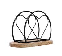 Napkin Storage Rack - Tissue Display Stand | Iron Frame Organizer with Wooden Base Decorative Table Accessory with Upright Slot Design Dining Area Arrangement Tool for Kitchen Counter Cafe Bar Setup