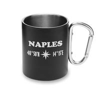 Naples Coordinates Italy City Metal Cup Moschettone Maniglia, Tazza da Campeggio