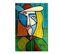 Napolamp Quadro Mosaico di 6 mattonella in Ceramica di cm. 15x15 con Stampa Quadro di Picasso. Misura Mosaico cm. 30x45