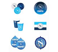 Napoli Set Coordinato Festa per 6-12 Persone, Piatti 22 cm e 18 cm, Bicchieri 250 cc, Tovaglioli 33x33 cm, Palloncino Foil 45 cm, 20 Palloncini 26 cm