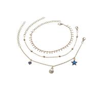 Nappa intagliata a tre strati, stella a cinque punte, cavigliera, gioielli, regalo, ragazza, donna, moglie, madre degli anelli, testo originale (oro, taglia unica), Metallo, Senza Gemstone
