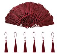 Nappe di seta fatte a mano Mini per artigianato - 100 pezzi decorativi a frange piccole, per fare gioielli e segnalibri (13 cm/vino rosso)