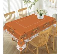 Nappe Fall Thanksgiving Autumn Harvest Oranges Pumpkin Maple Leaves Bordered Tablecloth Facile D'Entretien Nappe De Table Déperlante Nappes Pour Jardin Salle À Manger Dîners 137X183CM