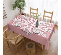 Nappe Flocon De Neige Blanc Sur Fond Rose Nappes Déperlante Couverture De Table Rectangle Nappe De Table Pour Jardin Salle À Manger Fête 137X183Cm