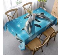 Nappe Imprimé Dauphin Amoureux Nappes Déperlante Couverture De Table Rectangle Nappe De Table pour Jardin Pique-Niques Fête 137X183Cm