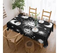Nappe Motif Céleste Monochrome Avec Des Visages De Soleil Couverture De Table Facile D'Entretien Tablecloth Déperlante Nappes Pour Salle À Manger Fête Jardin 137X183Cm