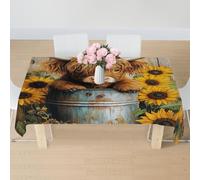 Nappe Motif De Vache Des Highlands, Tournesol Et Papillon Couverture De Table Anti Tache Nappes Rectangle Nappe De Table Pour Jardin Salle À Manger Dîners 137X183Cm
